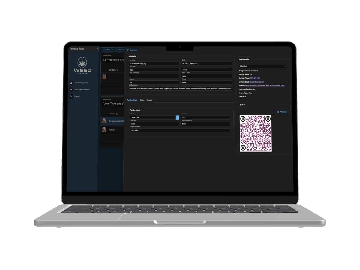 Weed Garden Cannabis ERP Solution Interface Overview on MacBook Air